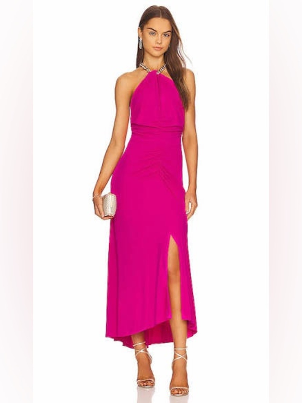 Veronica Bears Reze dress hot pink maxi gold chain necklace halter top medium